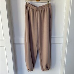 NAP Loungewear Oversized Wide Leg Pants With Tie Hem Tan Color Womens Size Large